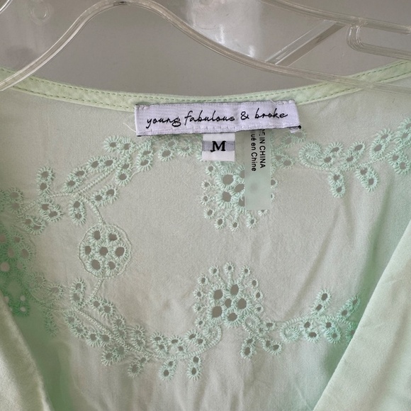 YOUNG FABULOUS AND BROKE Pistachio Green Lacey Eyelet Wrap Top - Picture 5 of 7
